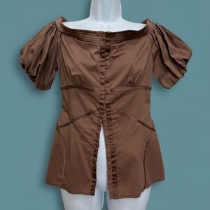 bebe Hook-and-Eye Puff Sleeve Corset Top Mink M